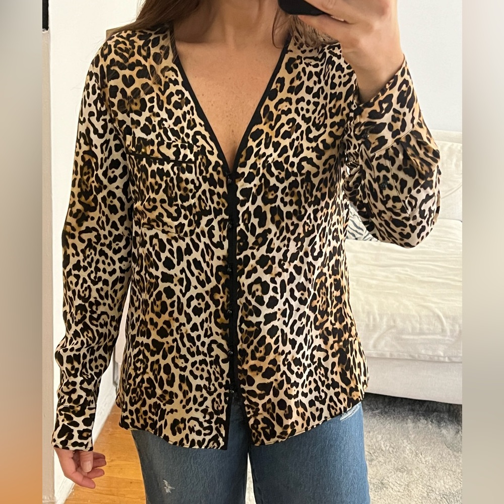 Rachel Zoe 100% Silk Leopard Blouse